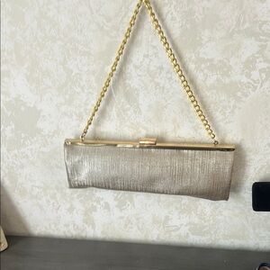 Jessica McClintock Luxurious Gold Clutch with Textured Finish and Chain Strap